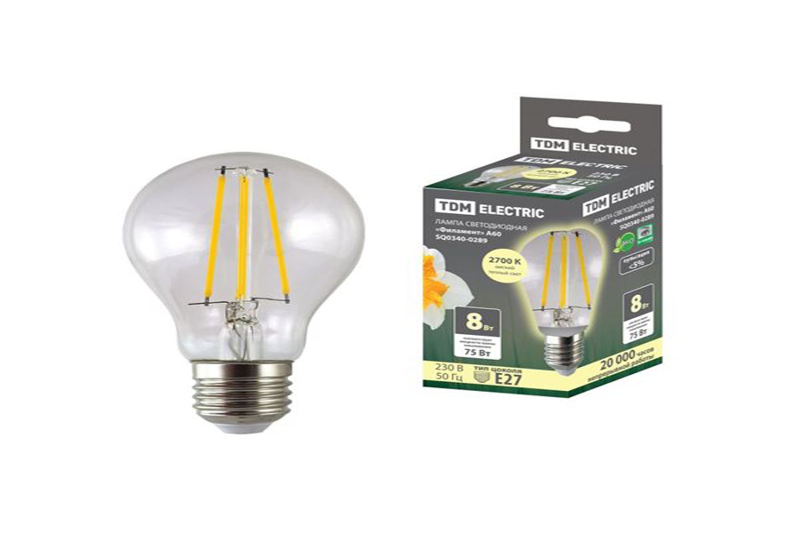 LED lampa A60-8 W-230 V-2700 K-E27 TDM