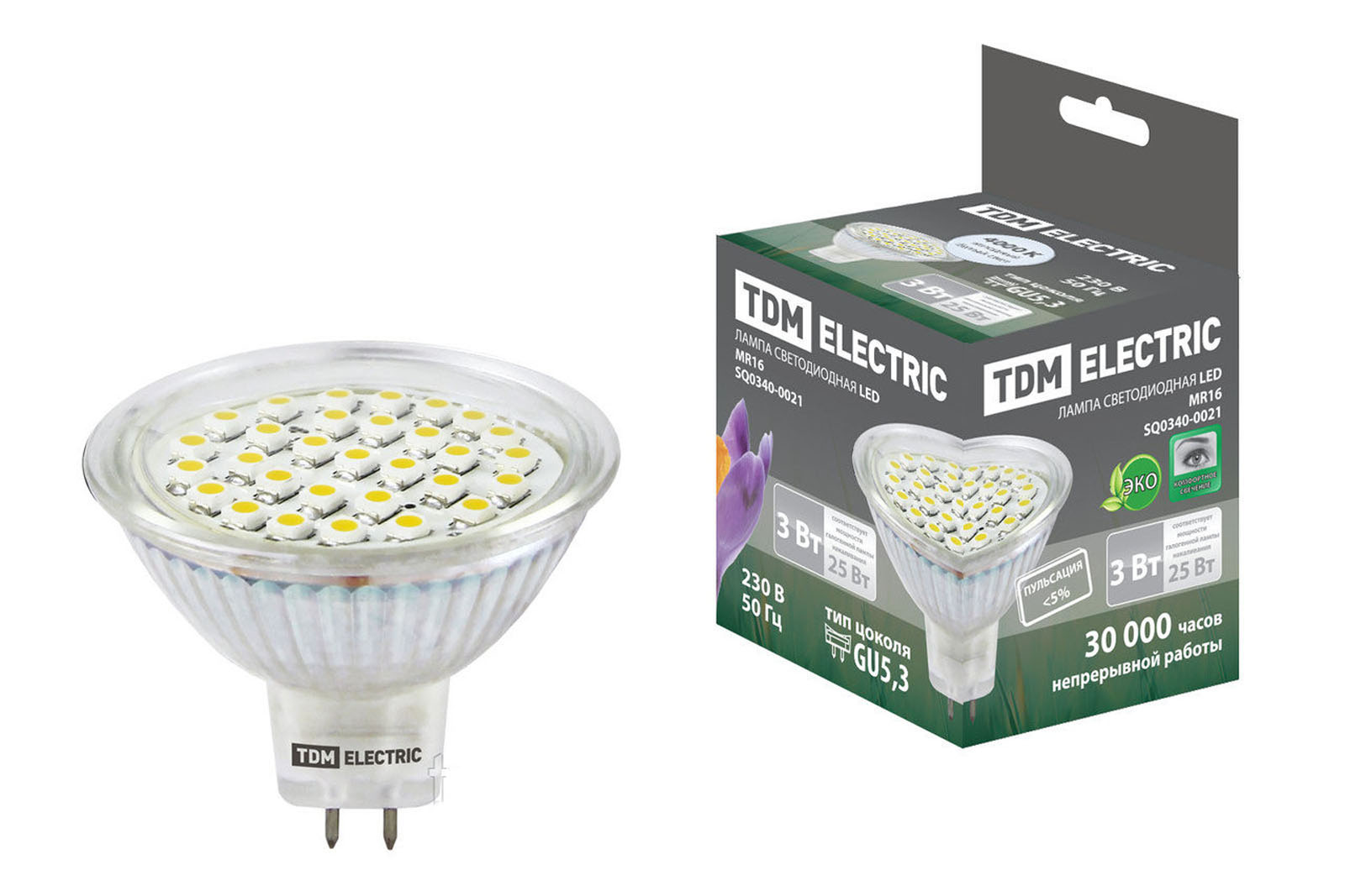 LED lampa MR16-3 W-220 V -4000 K-GU 5,3 SMD TDM